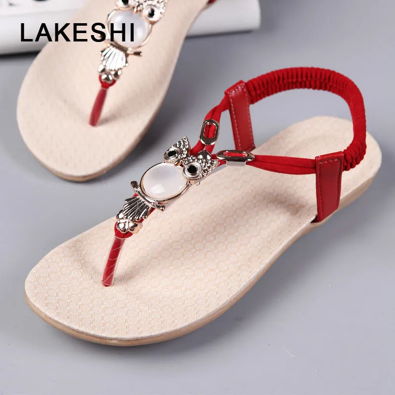 Women Sandals Summer Women Flat Sandals Bohemian Owl Sandals Flip Flops Women Shoes Slip on Beach Sandals Women