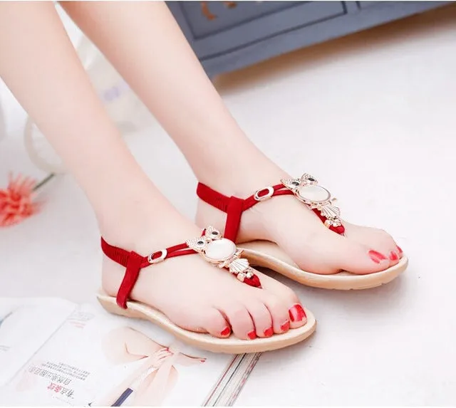 Women Sandals Summer Women Flat Sandals Bohemian Owl Sandals Flip Flops Women Shoes Slip on Beach Sandals Women