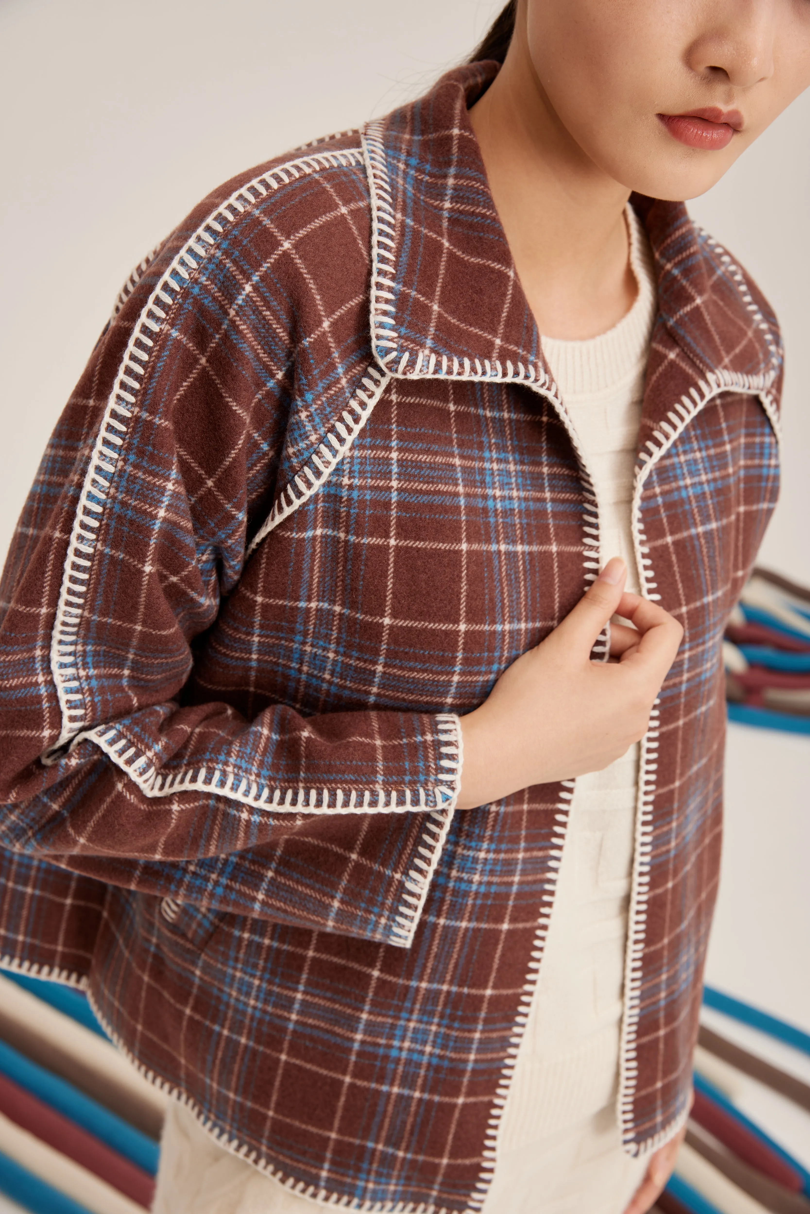 Women's check-pattern cashmere coat