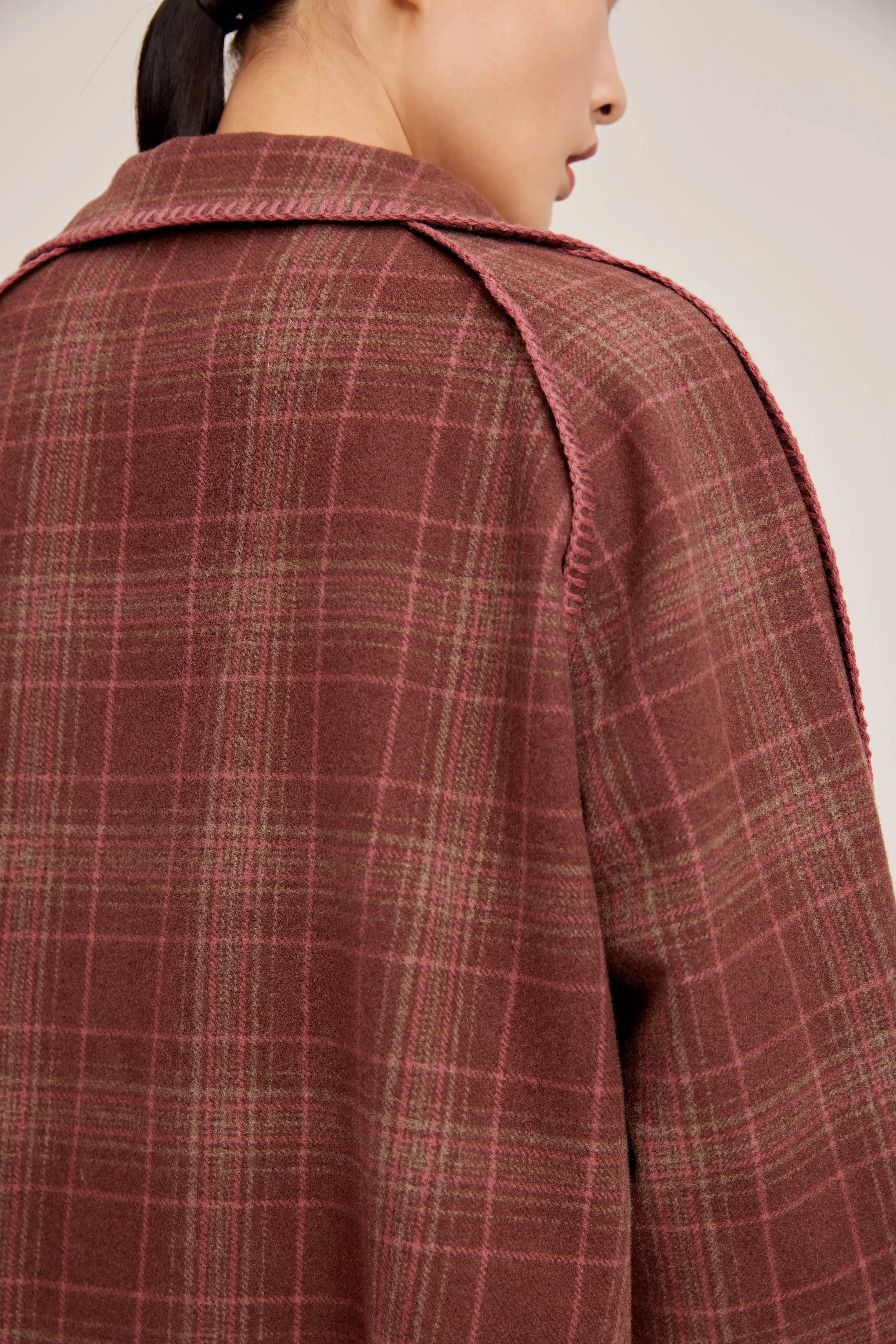 Women's check-pattern cashmere coat