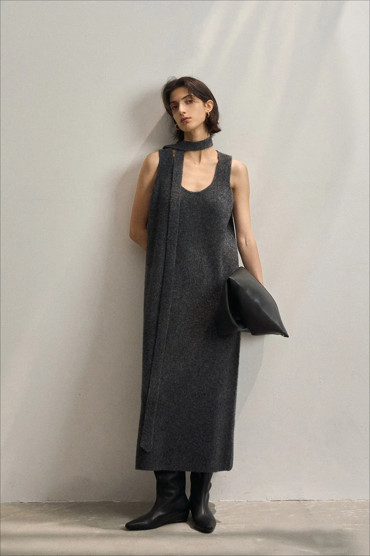 Wool containing versatile dress with a belt | 3 color